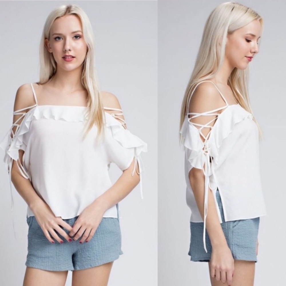 White open shoulder Laced Top